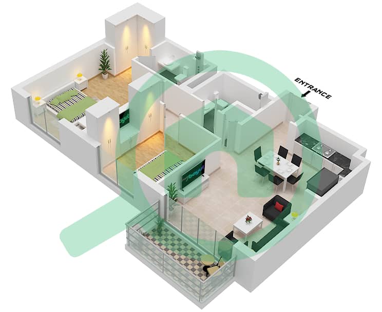 Park Horizon Tower 2 - 2 Bedroom Apartment Type/unit D / UNIT 10 FLOOR 2-19 Floor plan Type D Unit 10 Floor 2-19 interactive3D