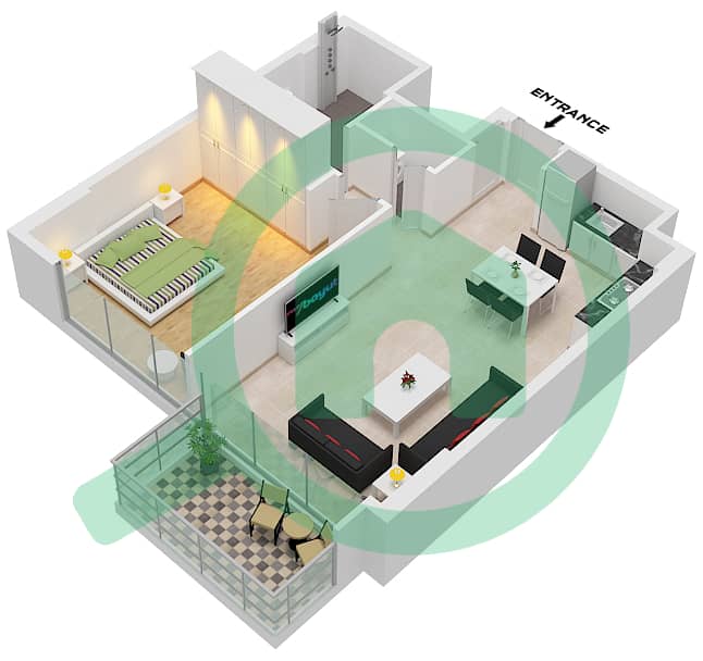 المخططات الطابقية لتصميم النموذج / الوحدة A.3 / UNIT 5,7 FLOOR 1-9 شقة 1 غرفة نوم - سنترال بارك ثايم Type A.3 Unit 5 Floor 1,9 
Unit 7 Floor 2-8 interactive3D