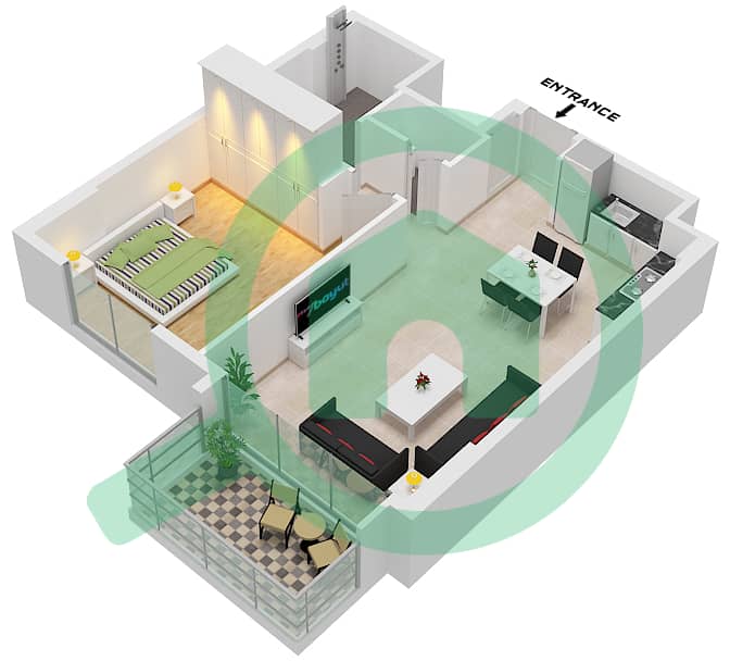 المخططات الطابقية لتصميم النموذج / الوحدة A.4 / UNIT 8M,9 FLOOR 2-8 شقة 1 غرفة نوم - سنترال بارك ثايم Type A.4 Unit 8M,9 Floor 2-8 interactive3D