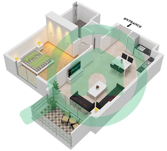 المخططات الطابقية لتصميم النموذج / الوحدة A.7 / UNIT 5 FLOOR 2-8 شقة 1 غرفة نوم - سنترال بارك ثايم Type A.7 Unit 5 Floor 2-8 interactive3D