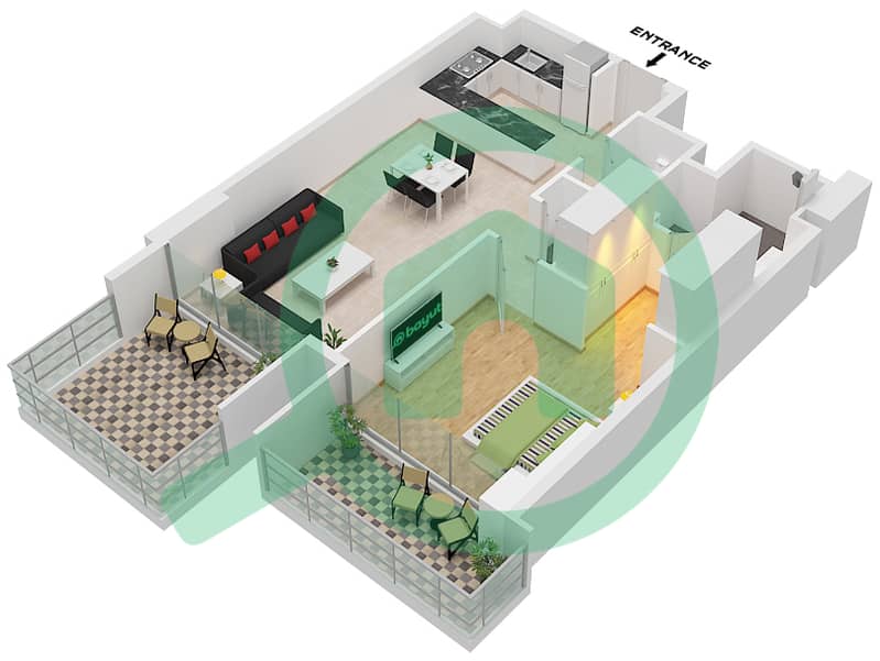 Тим в Центральном Парке - Апартамент 1 Спальня планировка Тип/мера B.1 / UNIT 1 FLOOR 1 Type B.1 Unit 1 Floor 1 interactive3D