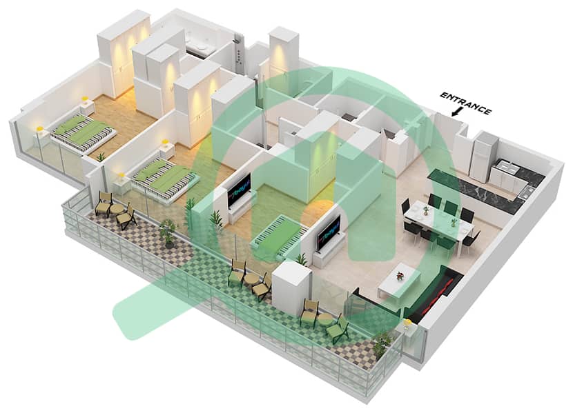 Thyme at Central Park - 3 Bedroom Apartment Type/unit C.1 / UNIT 13 FLOOR 9 Floor plan Type C.1 Unit 13 Floor 9 interactive3D