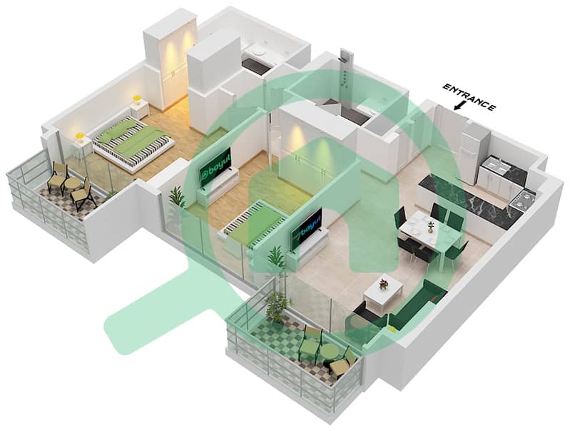 المخططات الطابقية لتصميم النموذج / الوحدة C.2 / UNIT 9,11 FLOOR 1-9 شقة 2 غرفة نوم - سنترال بارك ثايم Type C.2 Unit 9 Floor 1,9 
Unit 11 Floor 2-8 interactive3D