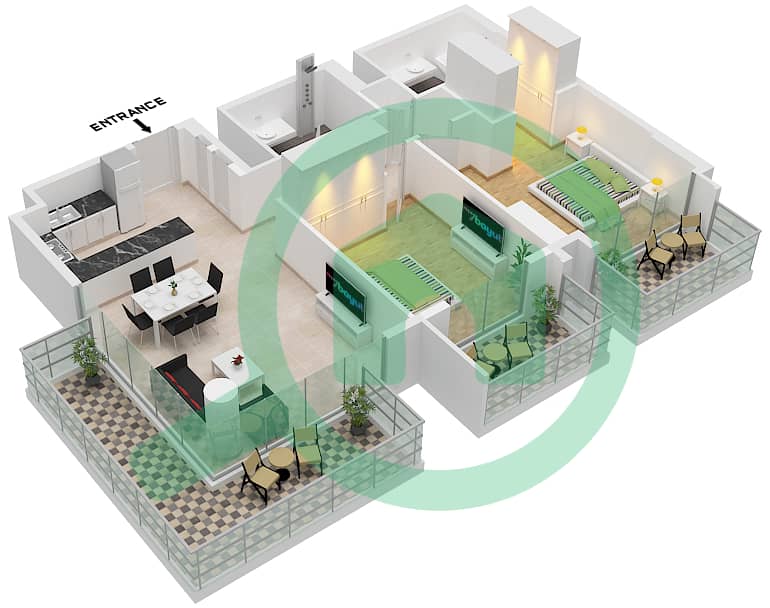 المخططات الطابقية لتصميم النموذج / الوحدة C.3 / UNIT 8 FLOOR 1 شقة 2 غرفة نوم - سنترال بارك ثايم Type C.3 Unit 8 Floor 1 interactive3D