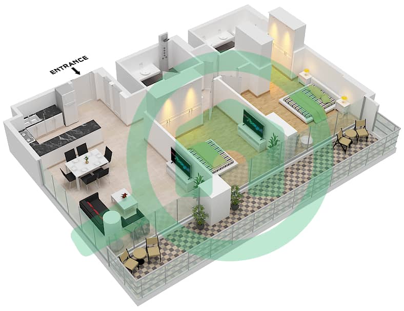 百里香综合大楼 - 2 卧室公寓类型／单位C.7 / UNIT 8 FLOOR 9戶型图 Type C.7 Unit 8 Floor 9 interactive3D