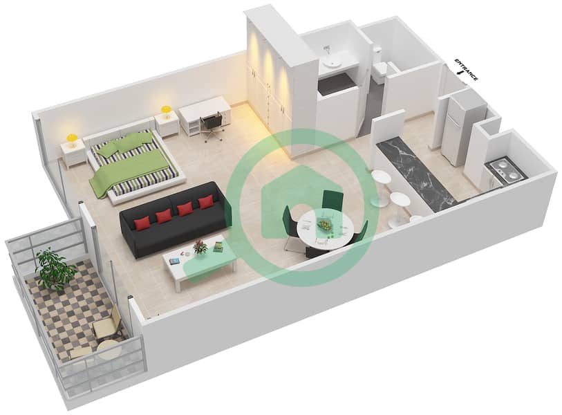 Бахар 5 - Апартамент Студия планировка Единица измерения 50 image3D
