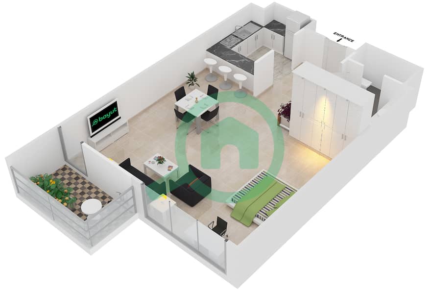 Бахар 5 - Апартамент Студия планировка Единица измерения 53 image3D