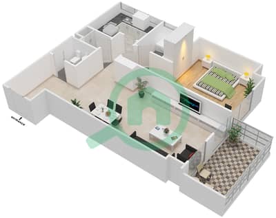 المخططات الطابقية لتصميم النموذج B شقة 1 غرفة نوم - أبراج عجمان ون