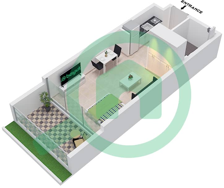10 Оксфорд - Апартамент Студия планировка Единица измерения AG35 Unit AG35 Ground Floor interactive3D
