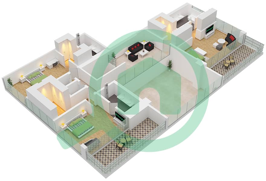 Rixos Dubai Islands Hotel & Residences - 4 Bedroom Apartment Unit 6 FLOOR 6 Floor plan Unit 6 Floor 6 (First Foor) interactive3D