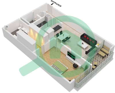 المخططات الطابقية لتصميم الوحدة 3 PODIUM 2,FLOOR 3 شقة 1 غرفة نوم - فندق ومساكن ريكسوس جزر دبي