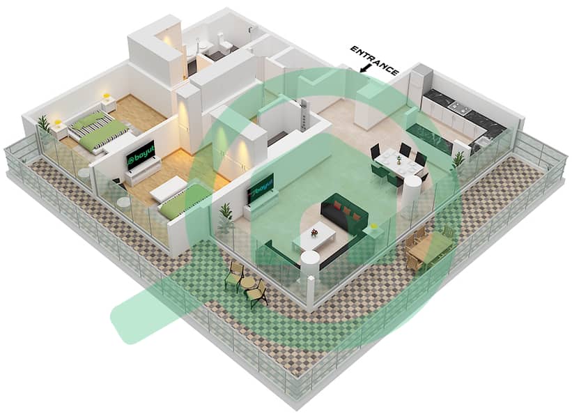 Rixos Dubai Islands Hotel & Residences - 2 Bedroom Apartment Unit 8 PODIUM 2 Floor plan Unit 8 Podium 2 interactive3D