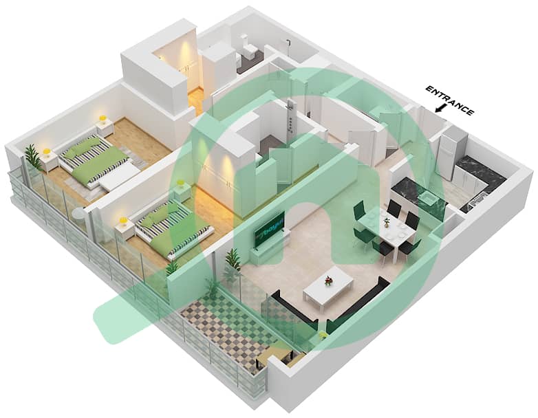 Rixos Dubai Islands Hotel & Residences - 2 Bedroom Apartment Unit 3,5 FLOOR 3-7 Floor plan "Unit 3 Floor 4,5,6,7
Unit 5 Floor 3" interactive3D