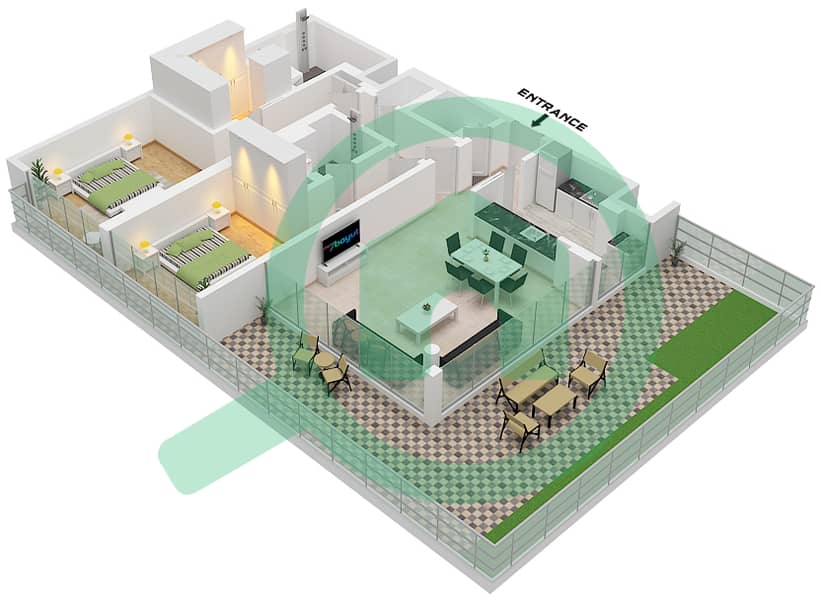 Rixos Dubai Islands Hotel & Residences - 2 Bedroom Apartment Unit 2 FLOOR 8 Floor plan Unit 2 Floor 8 interactive3D