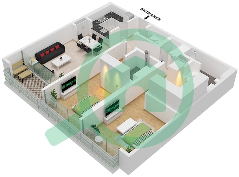 المخططات الطابقية لتصميم الوحدة 3,4,6 FLOOR 3-8 شقة 2 غرفة نوم - فندق ومساكن ريكسوس جزر دبي "Unit 3 Floor 6,8
Unit 4 Floor 4,5,7
Unit 6 Floor 3" interactive3D