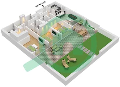 المخططات الطابقية لتصميم الوحدة 4 PODIUM 2 OPTION 2 شقة 3 غرف نوم - فندق ومساكن ريكسوس جزر دبي