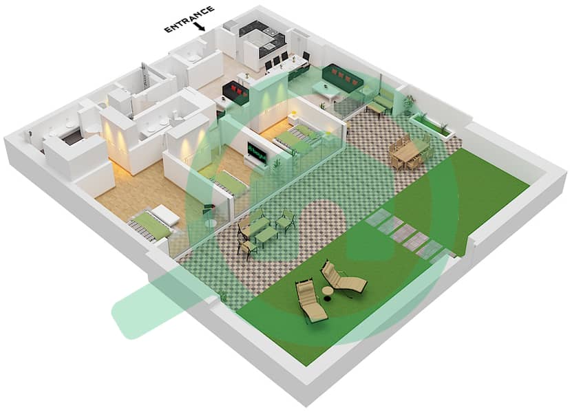 Rixos Dubai Islands Hotel & Residences - 3 Bedroom Apartment Unit 5,6 PODIUM 2 OPTION 1 Floor plan Unit 5,6 Podium 2 Option 1 interactive3D