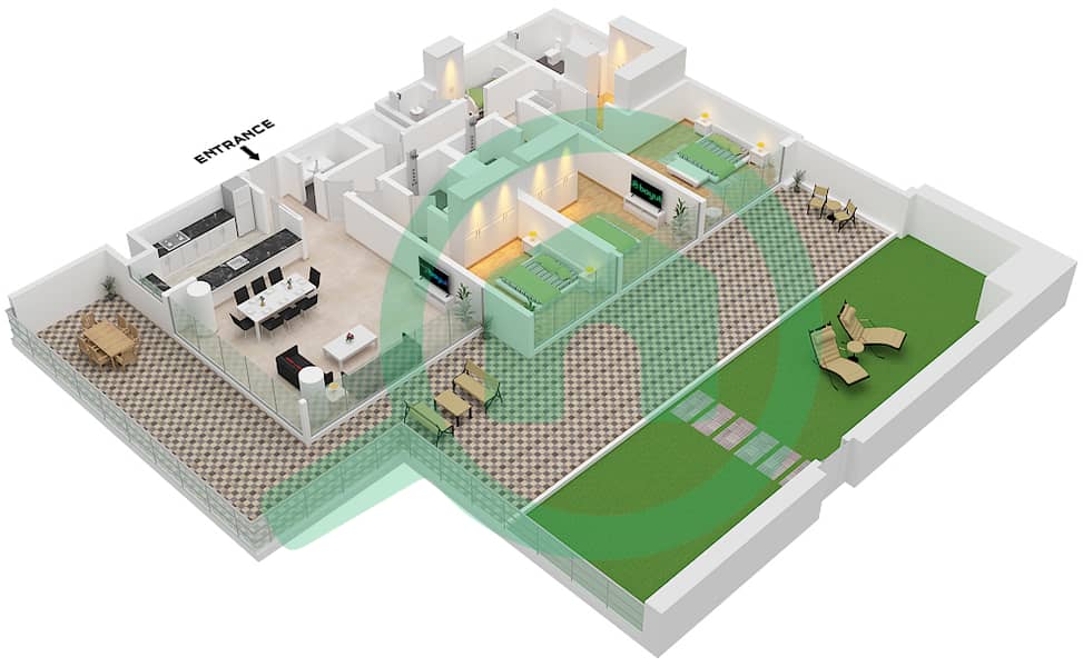 Rixos Dubai Islands Hotel & Residences - 3 Bedroom Apartment Unit 7 PODIUM 2 Floor plan Unit 7 Podium 2 interactive3D
