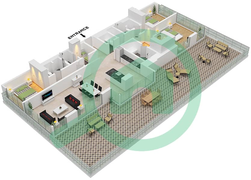 Rixos Dubai Islands Hotel & Residences - 3 Bedroom Apartment Unit 2 FLOOR 4 Floor plan Unit 2 Floor 4 interactive3D