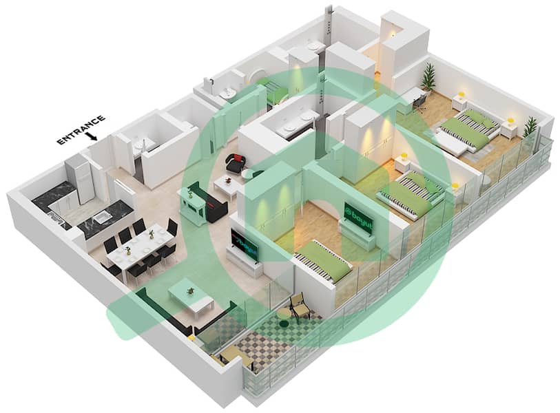 Rixos Dubai Islands Hotel & Residences - 3 Bedroom Apartment Unit 5,7 FLOOR 3,4 OPTION 1 Floor plan "Unit 5 Floor 4 Option 1
Unit 7 Floor 3" interactive3D