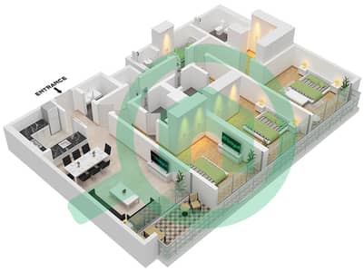 المخططات الطابقية لتصميم الوحدة 5,7 FLOOR 3,4 OPTION 1,2 شقة 3 غرف نوم - فندق ومساكن ريكسوس جزر دبي