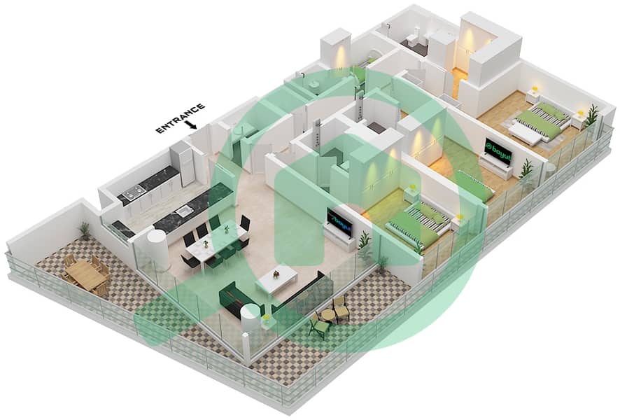 Rixos Dubai Islands Hotel & Residences - 3 Bedroom Apartment Unit 6,8 FLOOR 3-5 Floor plan "Unit 6 Floor 4,5
Unit 8 Floor 3" interactive3D