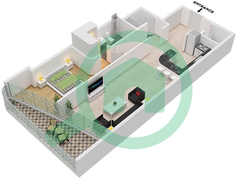 المخططات الطابقية لتصميم التصميم 8 FLOOR 9-46,49-69 شقة 1 غرفة نوم - الحبتور تاور Suite 8 Floor 9-46,49-69 interactive3D