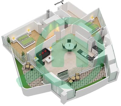 Safa One Tower B - 2 Bedroom Apartment Type F FLOOR 6,8,10,12,14,16 Floor plan