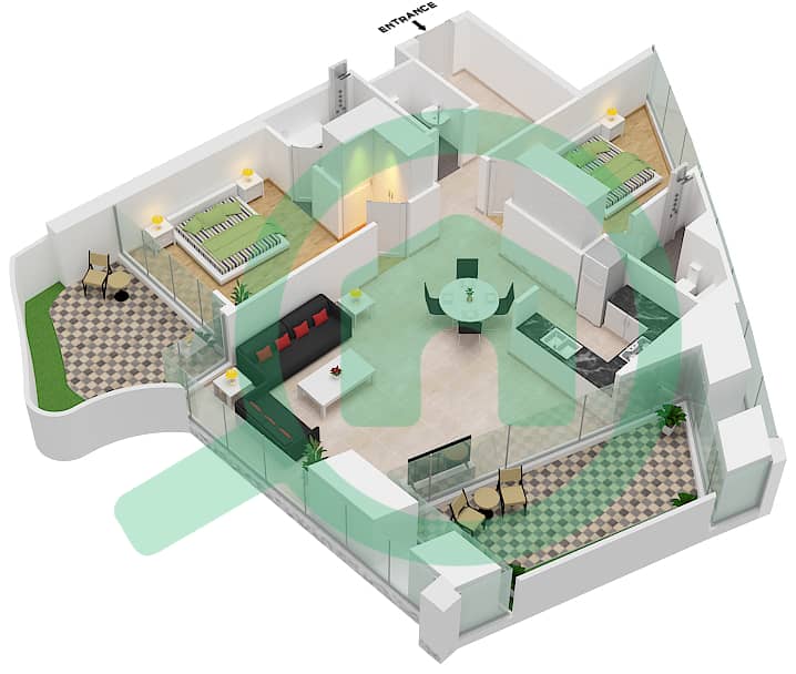 Safa One Tower B - 2 Bedroom Apartment Type E FLOOR 7,9,11,13,15,17 Floor plan Type E Floor 7,9,11,13,15,17,19,21,24,26,28,30,32,34,36,38 interactive3D