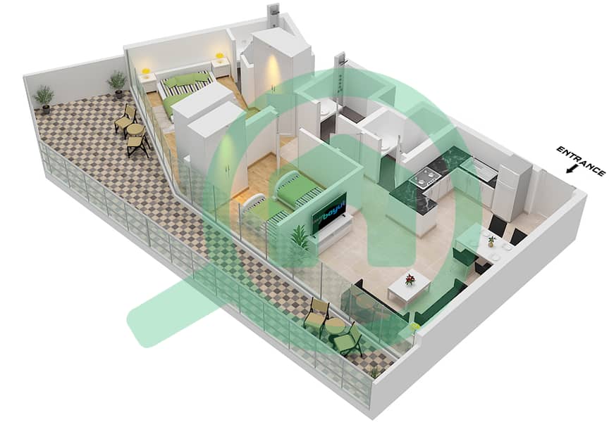 Mayyas at the Bay - 2 Bedroom Apartment Type B FLOOR 1-8 Floor plan Type B Floor 1-8 interactive3D
