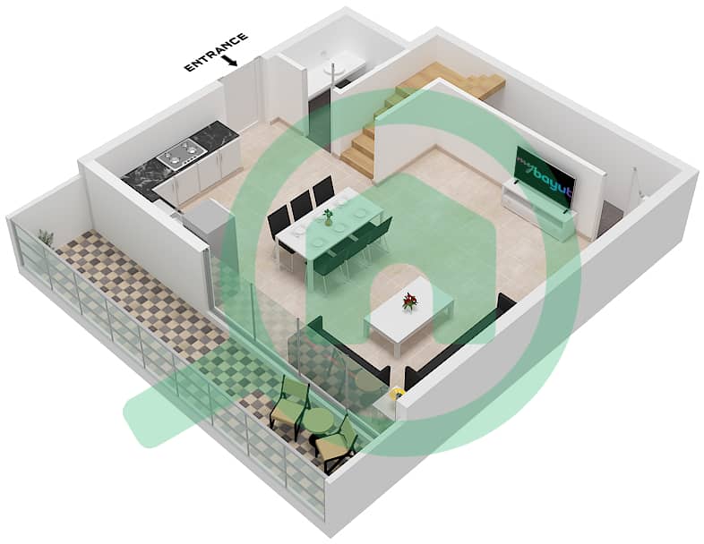Mayyas at the Bay - 2 Bedroom Townhouse Type A Floor plan Type A Floor Lower Ground interactive3D