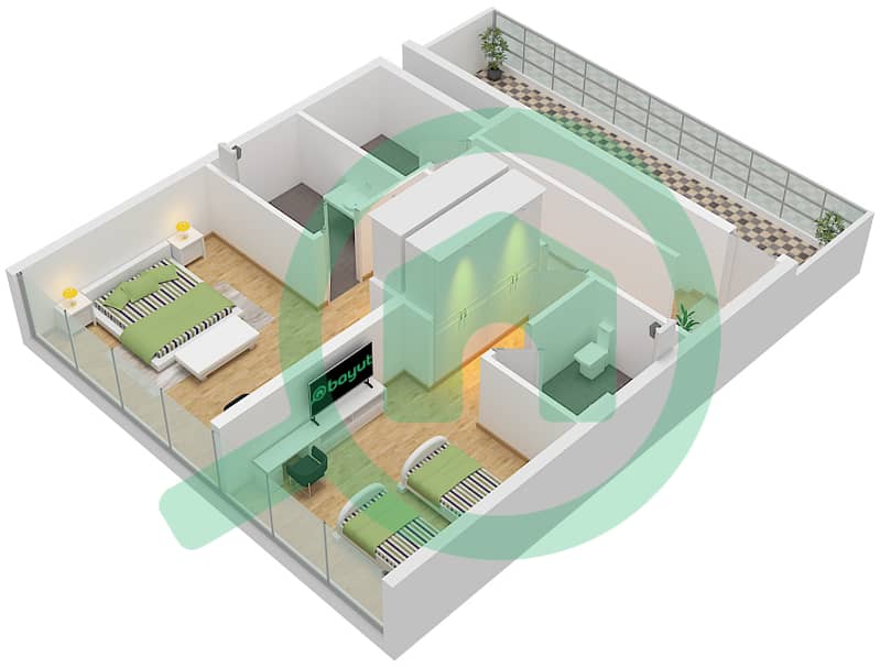 Mayyas at the Bay - 2 Bedroom Townhouse Type A Floor plan Type A Floor Upper Ground interactive3D