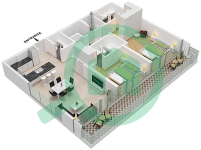 المخططات الطابقية لتصميم النموذج / الوحدة A / UNIT E3,E5,7,W8-11 شقة 2 غرفة نوم - بورتو بلايا