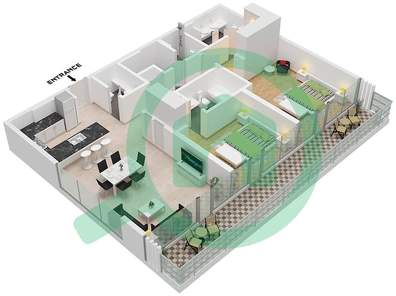 المخططات الطابقية لتصميم النموذج / الوحدة A / UNIT E3,E5,7,W8-11 شقة 2 غرفة نوم - بورتو بلايا Type A Unit E5,7,W10-11 Floor 1-2 
Unit E5,7,W9-10 Floor 3-5 
Unit E5,W9 Floor 6 
Unit E3,W8 Floor 7 Unit E2,W8 Floor 8 interactive3D