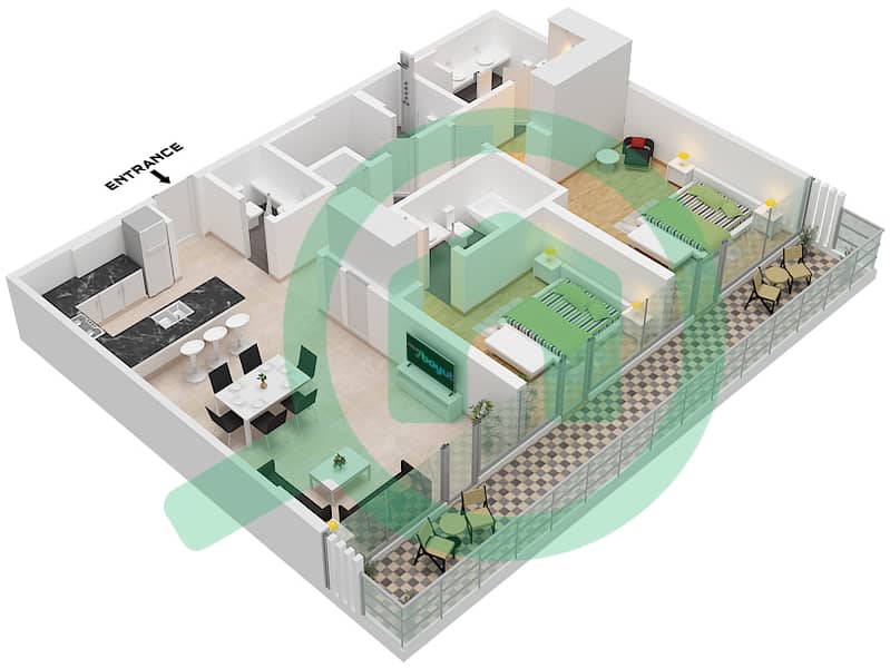 Porto Playa - 2 Bedroom Apartment Type/unit A2 / UNIT E4,E5,E7 Floor plan Type A2 Unit E7 Floor 6
Unit E5 Floor 7 
Unit E4 Floor 8 interactive3D