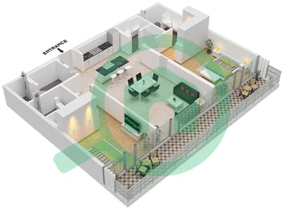 المخططات الطابقية لتصميم النموذج / الوحدة B / UNIT E2,E4,E13,E14,W2 شقة 2 غرفة نوم - بورتو بلايا