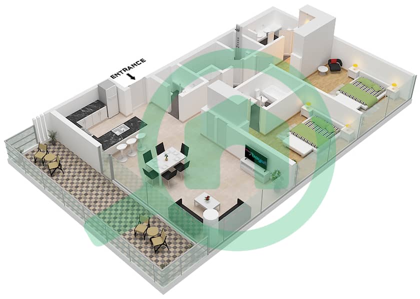 المخططات الطابقية لتصميم النموذج / الوحدة C / UNIT E1-E3,W1,W4 شقة 2 غرفة نوم - بورتو بلايا Type C Unit E1,E3,W1,W4 Floor 5-6 
Unit E1-2 Floor 7 interactive3D