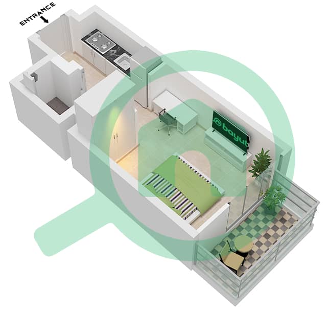 Azizi Riviera 42 - Апартамент Студия планировка Единица измерения 1 Unit 1 interactive3D