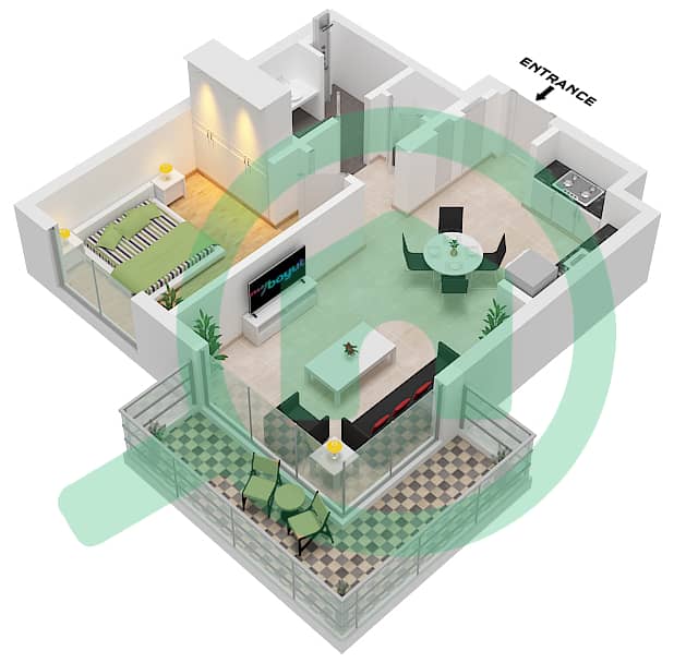 Sunridge - 1 Bedroom Apartment Type/unit 3B / UNIT 5,9 FLOOR 1-5 Floor plan "Type 3B 
Unit 9 Floor 1-4 
Unit 5 Floor 5" interactive3D