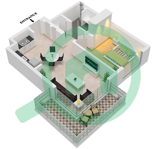 المخططات الطابقية لتصميم النموذج / الوحدة 3C / UNIT 6,10 FLOOR 1-5 شقة 1 غرفة نوم - صن ريدج "Type 3C 
Unit 10 Floor 1-4 
Unit 6 Floor 5" interactive3D