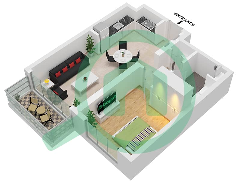 المخططات الطابقية لتصميم النموذج / الوحدة 2B / UNIT 16,22 FLOOR 1-5 شقة 1 غرفة نوم - صن ريدج "Type 2B 
Unit 22 Floor 1-4
Unit 16 Floor 5" interactive3D