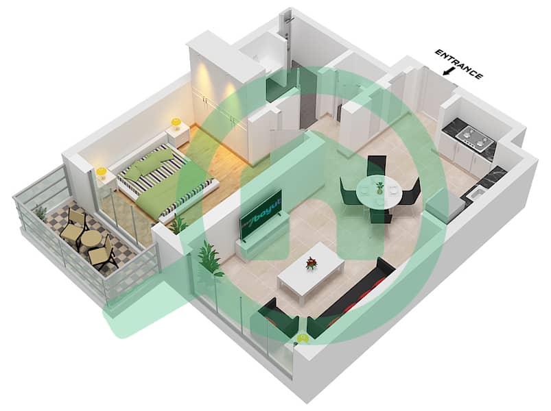 المخططات الطابقية لتصميم النموذج / الوحدة 2C / UNIT 15,21 FLOOR 1-5 شقة 1 غرفة نوم - صن ريدج "Type 2C 
Unit 21 Floor 1-4
Unit 15 Floor 5" interactive3D