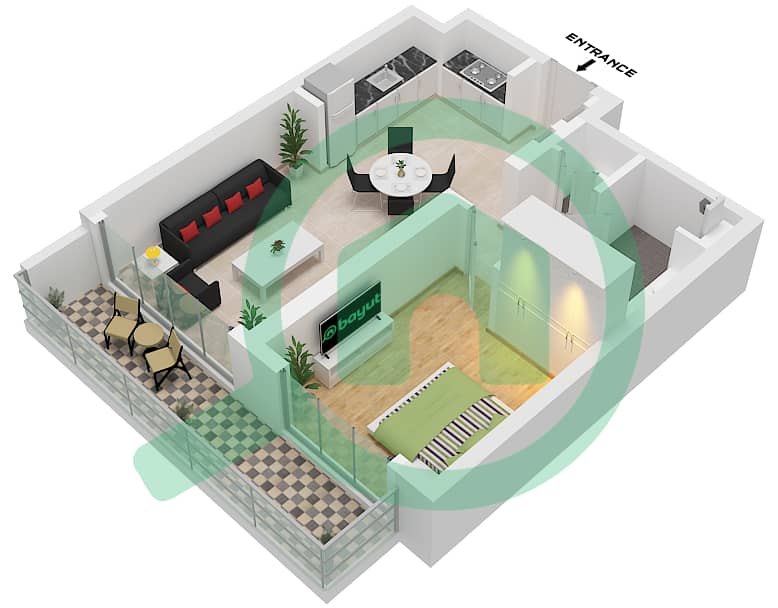 Sunridge - 1 卧室公寓类型／单位2D / UNIT 10,14 FLOOR 1-5戶型图 "Type 2D
Unit 14 Floor 1-4
Unit 10 Floor 5" interactive3D