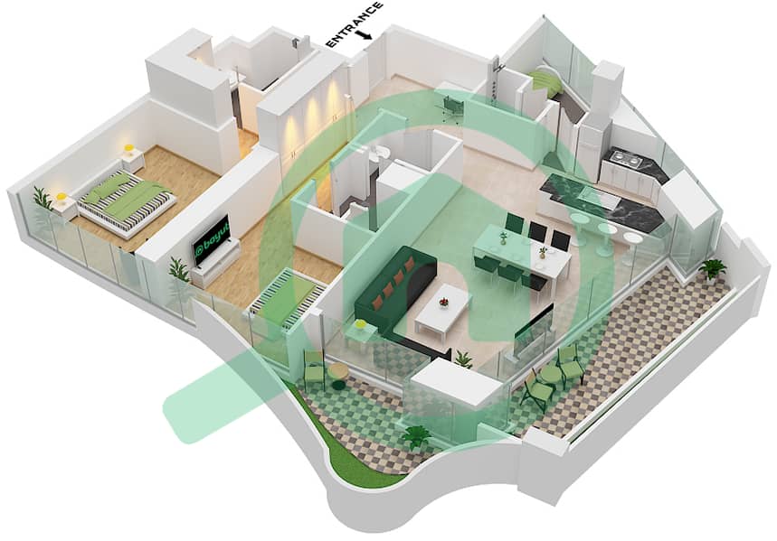 Safa One Tower A - 2 Bedroom Apartment Type C  FLOOR 6,8,10,12,14 Floor plan Type C Floor 6,8,10,12,14,16,18,20,23,25,27,29,31,33,35,37 interactive3D