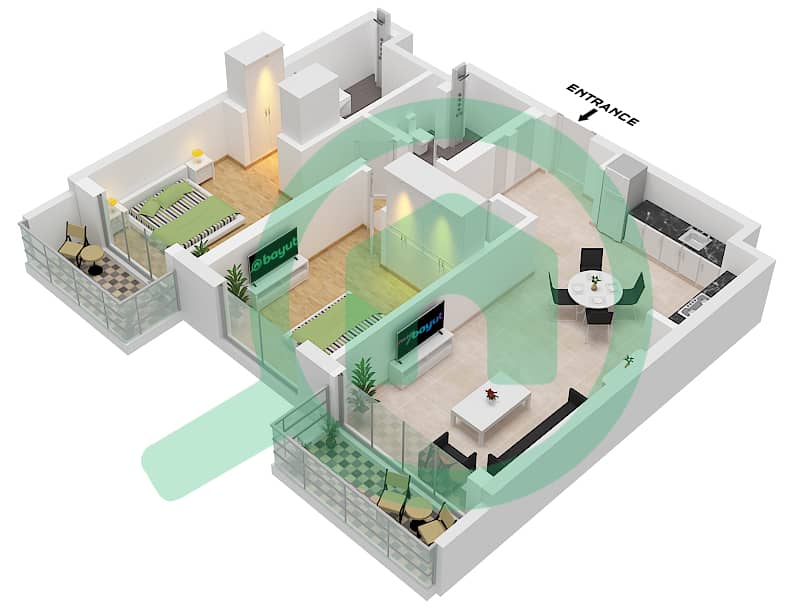 Sunridge - 2 Bedroom Apartment Type/unit 1B / UNIT 14,18 FLOOR 1-5 Floor plan "Type 1B 
Unit 18,24 Floor 1-4 
Unit 14,18 Floor 5" interactive3D