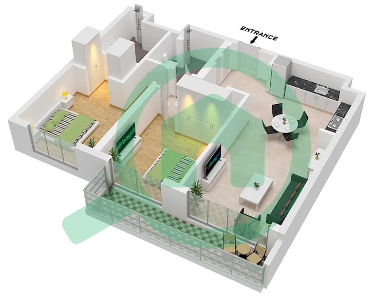 Sunridge - 2 Bedroom Apartment Type/unit 1C / UNIT 17,23 FLOOR 1-5 Floor plan "Type 1C 
Unit 23 Floor 1-4 
Unit 17 Floor 5" interactive3D