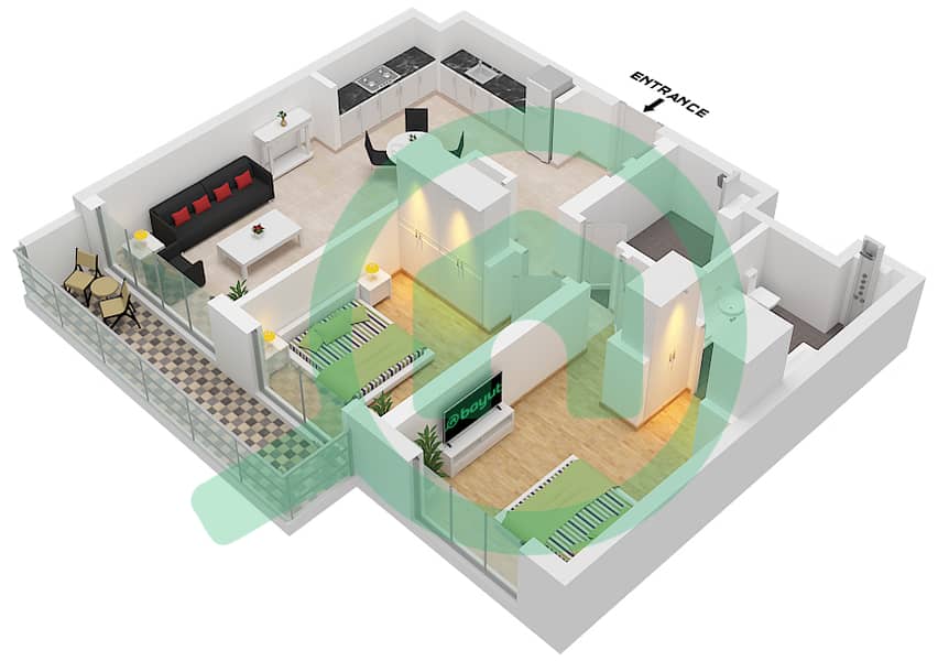 Sunridge - 2 Bedroom Apartment Type/unit 1D / UNIT 19,25 FLOOR 1-5 Floor plan "Type 1D 
Unit 25 Floor 1-4 
Unit 19 Floor 5" interactive3D