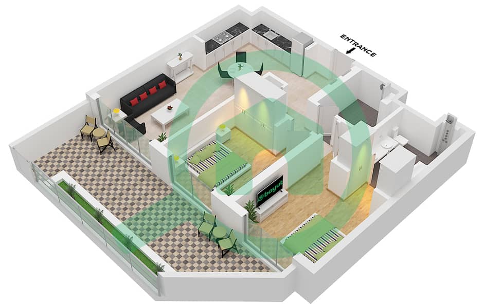 المخططات الطابقية لتصميم النموذج / الوحدة 3 / UNIT G11 GROUND FLOOR شقة 2 غرفة نوم - صن ريدج "Type 3 
Unit G11 Ground Floor " interactive3D