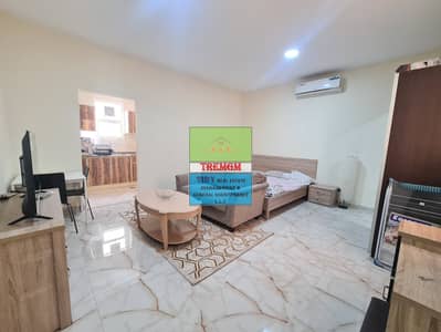 Studio for Rent in Khalifa City, Abu Dhabi - Attractive nice finishing neat clean studio fully furnished  including water electricity  with private ent. bhind forsan mall