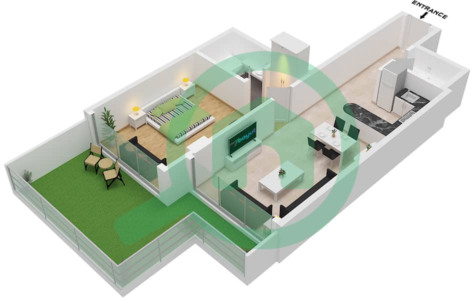 Binghatti Galaxy Tower A - Апартамент 1 Спальня планировка Тип 4 Type 4 interactive3D